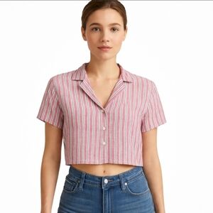 Universal Thread Pink Striped Candycane Pastel Cropped Top Sz Med